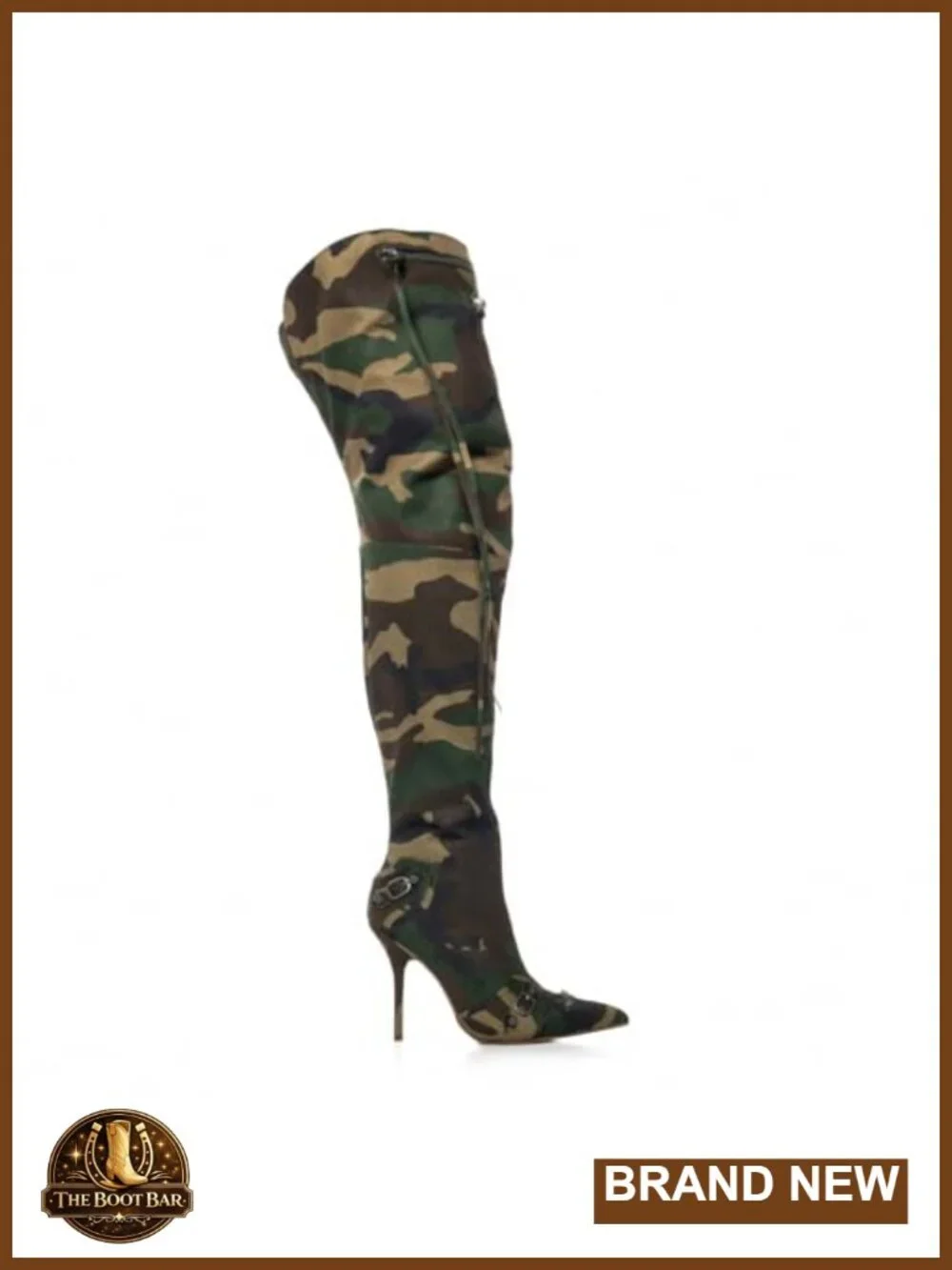 Camo Knee High Boots Pointed Stiletto Heels Pull-On Tall Boots